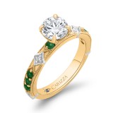 Shah Luxury 14K Two-Tone Gold Round Diamond and Green Tsavorite Engagement Ring (Semi-Mount) photo 2