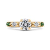 Shah Luxury 14K Two-Tone Gold Round Diamond and Green Tsavorite Engagement Ring (Semi-Mount) photo
