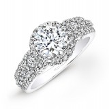 14k White Gold Pave Channel White Diamond Halo Engagement Ring photo