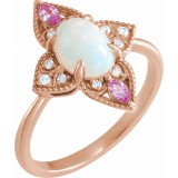 14K Rose Ethiopian Opal, Pink Sapphire & .05 CTW Diamond Vintage-Inspired Ring photo