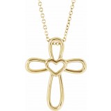 14K Yellow Cross with Heart 16-18 Necklace photo