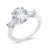 Shah Luxury 14K White Gold Three Stone Engagement Ring Center Oval with Bullet-cut sides Diamond photo 2