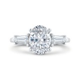 Shah Luxury 14K White Gold Three Stone Engagement Ring Center Oval with Bullet-cut sides Diamond photo