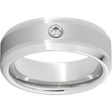 Serinium Beveled Edge Band with 4mm Laser Satin Center and 6 Point Diamond photo