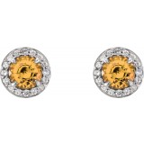 14K White 4.5 mm Round Citrine & 1/6 CTW Diamond Earrings photo 2