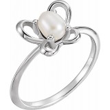 14K White 4x3 mm Pearl June Youth Butterfly Birthstone Ring photo