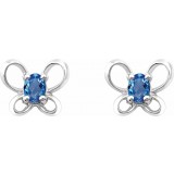 14K White 4x3 mm Oval December Youth Butterfly Birthstone Earrings photo 2