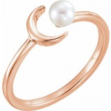 14K Rose Cultured Freshwater Pearl Crescent Moon Ring photo