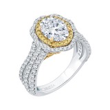 Shah Luxury 14K Two-Tone Gold Oval Diamond Double Halo Vintage Engagement Ring (Semi-Mount) photo 2