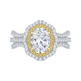 Shah Luxury 14K Two-Tone Gold Oval Diamond Double Halo Vintage Engagement Ring (Semi-Mount) photo