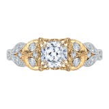 Shah Luxury 14K Two-Tone Gold Cushion Diamond Floral Engagement Ring (Semi-Mount) photo