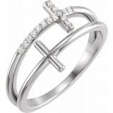 14K White .06 CTW Diamond Sideways Cross Ring photo