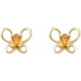 14K Yellow 4x3 mm Oval November Youth Butterfly Birthstone Earrings photo 2