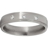 Titanium Flat Band with Grooved Edges, Three 3-point Diamonds, and Polished Finish photo