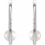14K White Freshwater Cultured Pearl & .025 CTW Diamond Hoop Earrings photo 2