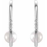 14K White Freshwater Cultured Pearl & .025 CTW Diamond Hoop Earrings photo 2