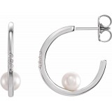 14K White Freshwater Cultured Pearl & .025 CTW Diamond Hoop Earrings photo