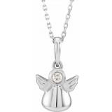 14K White .03 CT Diamond Youth Angel 15 Necklace photo