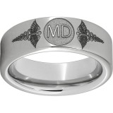 Serinium Pipe Cut Band with Laser Engraving of Caduceus & Medical Doctor Initials photo