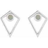 14K White Opal Cabochon Pyramid Earrings photo 2