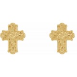 14K Yellow Floral-Inspired Cross Earrings photo 2