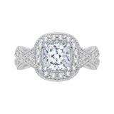 Shah Luxury Cushion Cut Diamond Halo Engagement Ring with Split Shank In 14K White Gold (Semi-Mount) photo