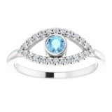 14K White Aquamarine & White Sapphire Evil Eye Ring photo 3
