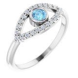 14K White Aquamarine & White Sapphire Evil Eye Ring photo