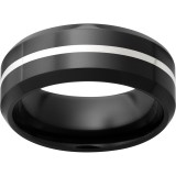 Black Diamond Ceramic Beveled Edge Band with 1mm Sterling Silver Inlay photo