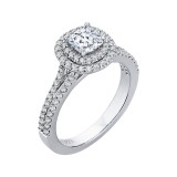 Shah Luxury Cushion Diamond Double Halo Cathedral Style Engagement Ring In 14K White Gold (Semi-Mount) photo 2