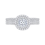 Shah Luxury Cushion Diamond Double Halo Cathedral Style Engagement Ring In 14K White Gold (Semi-Mount) photo 4