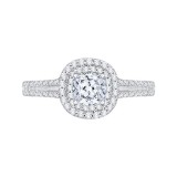 Shah Luxury Cushion Diamond Double Halo Cathedral Style Engagement Ring In 14K White Gold (Semi-Mount) photo