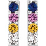 14K White Multi-Color Sapphire Bar Earrings photo 2