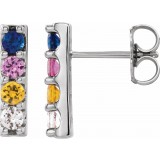 14K White Multi-Color Sapphire Bar Earrings photo