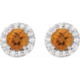 14K White 4 mm Round Citrine & 1/8 Diamond Earrings photo 2