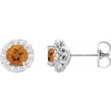 14K White 4 mm Round Citrine & 1/8 Diamond Earrings photo