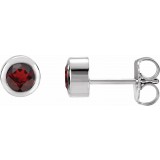 14K White 4 mm Round Genuine Mozambique Garnet Birthstone Earrings photo