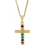 14K Yellow Multi-Gemstone Cross 16-18 Necklace photo