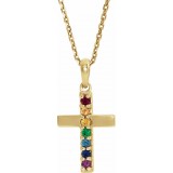 14K Yellow Multi-Gemstone Cross 16-18 Necklace photo