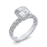 Shah Luxury Emerald Cut Diamond Halo Engagement Ring In 14K White Gold (Semi-Mount) photo 2