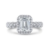Shah Luxury Emerald Cut Diamond Halo Engagement Ring In 14K White Gold (Semi-Mount) photo