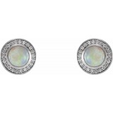 14K White 5 mm Opal & 1/6 CTW Diamond Halo-Style Earrings photo 2
