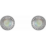 14K White 5 mm Opal & 1/6 CTW Diamond Halo-Style Earrings photo 2