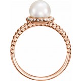 14K Rose Freshwater Cultured Pearl & .08 CTW Diamond Halo-Style Beaded Ring photo 2