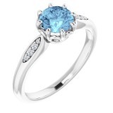 14K White Aquamarine & .04 CTW Diamond Ring photo