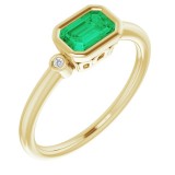 14K Yellow Lab-Grown Emerald & .02 CTW Diamond Ring photo
