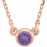 14K Rose 4 mm Round Amethyst Bezel-Set Solitaire 16 Necklace photo