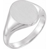 14K White 11x9.5 mm Oval Signet Ring photo