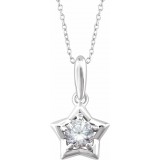 14K White 3 mm Round April Youth Star Birthstone 15 Necklace photo