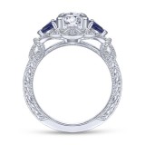 Gabriel & Co. 14k White Gold Art Deco 3 Stone Diamond & Gemstone Halo Engagement Ring photo 2